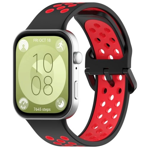 Tweekleurige siliconen band - Zwart met rood - Huawei Watch Fit 3 / Fit 4