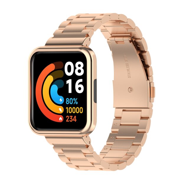 Stalen schakelband met case - Ros&eacute; goud - Xiaomi Redmi Watch 2 (Lite)