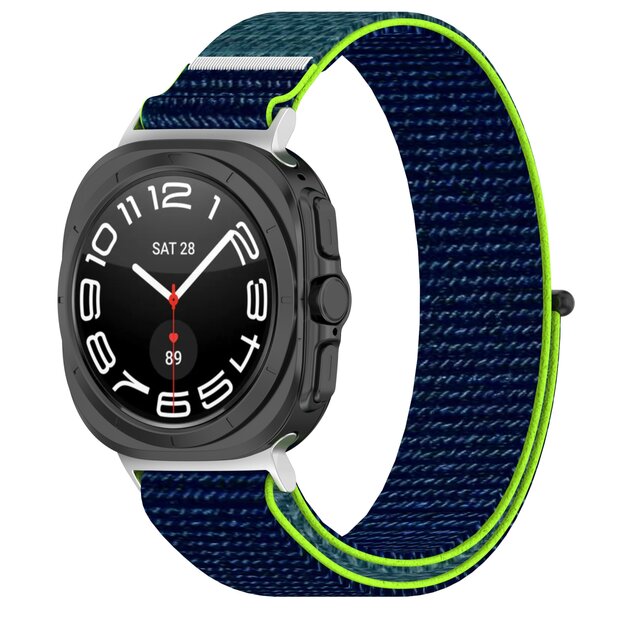 Nylon Sport loop bandje - Blauw met lime groen - Samsung Galaxy Watch Ultra 47mm