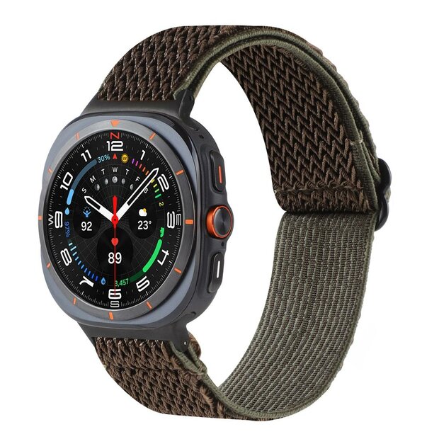 Elastische solo loop nylon bandje - Bruin met donkergroen - Samsung Galaxy Watch 8 - 40mm / 44mm