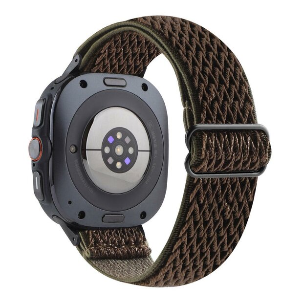Elastische solo loop nylon bandje - Bruin met donkergroen - Samsung Galaxy Watch 8 - 40mm / 44mm