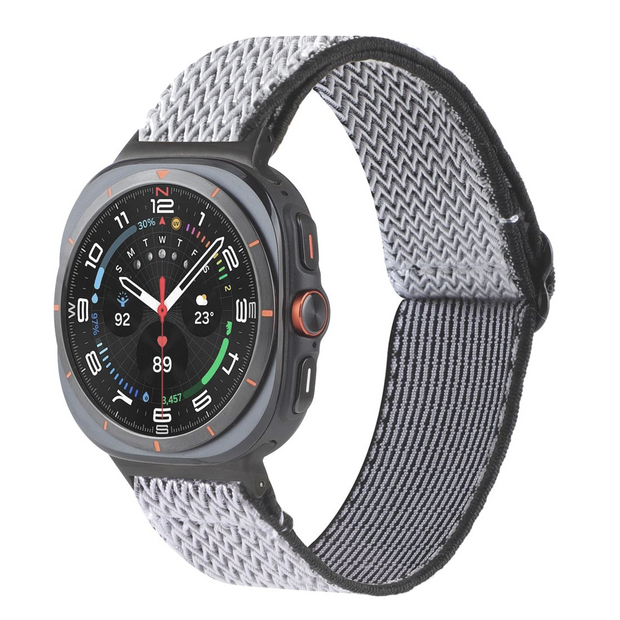 Elastische solo loop nylon bandje - Wit met zwart - Samsung Galaxy Watch 8 - 40mm / 44mm