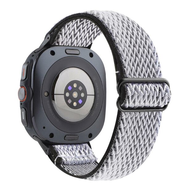 Elastische solo loop nylon bandje - Wit met zwart - Samsung Galaxy Watch 8 - 40mm / 44mm