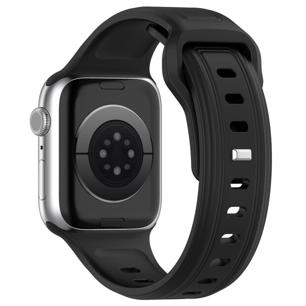 Square siliconen band - Zwart - Geschikt voor Apple Watch 44mm / 45mm&nbsp;/ 46mm / 49mm