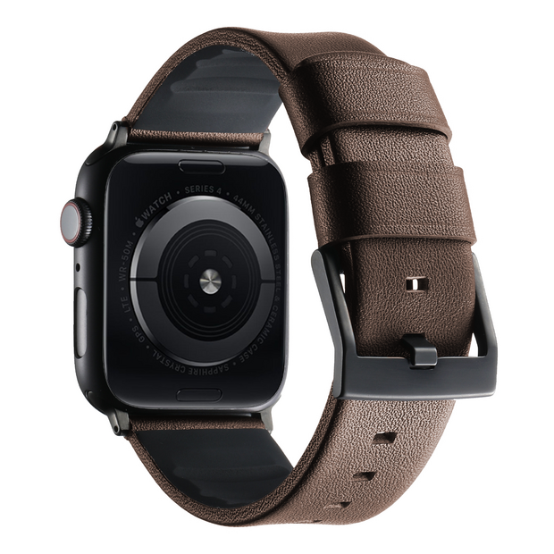 Leer + siliconen band - Bruin + zwarte aansluiting en gesp - Geschikt voor Apple Watch 44mm / 45mm&nbsp;/ 46mm / 49mm