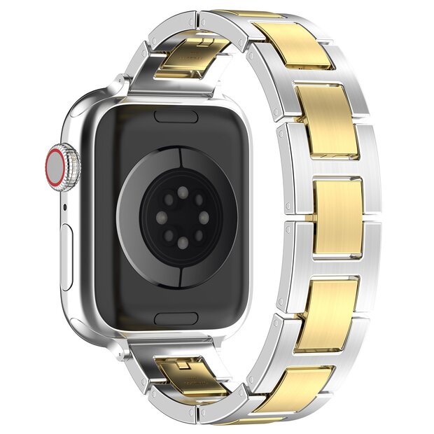 Slim Stainless steel quick-release band (small) - Zilver met goud - Geschikt voor Apple watch 44mm / 45mm&nbsp;/ 46mm / 49mm