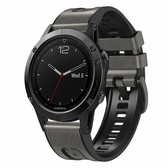 leer + siliconen bandje - Grijs - Garmin Fenix 8 / 8 Pro - 51mm