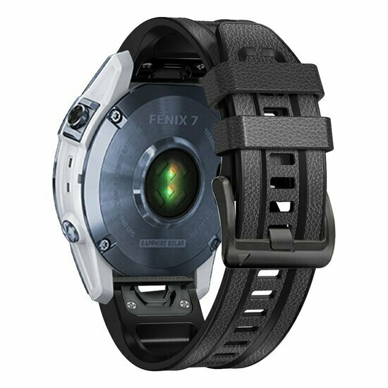 leer + siliconen bandje - Donkergrijs - Garmin Approach S60 &amp; S62 / Instinct / Instinct 2 (Solar)