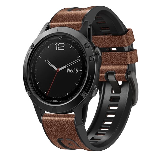 leer + siliconen bandje - Bruin - Garmin Fenix 7X / 6X / 5X