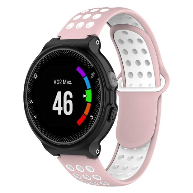 Siliconen sportbandje - Roze + wit - Garmin Forerunner 220 / 230 / 235 / 620 / 630 / 735 (XT)
