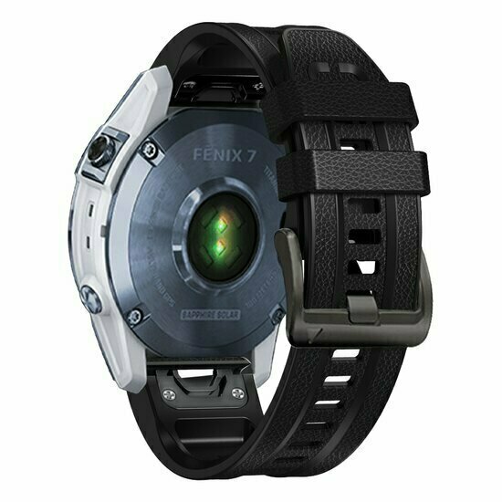 leer + siliconen bandje - Zwart - Garmin Tactix 8 - 47mm