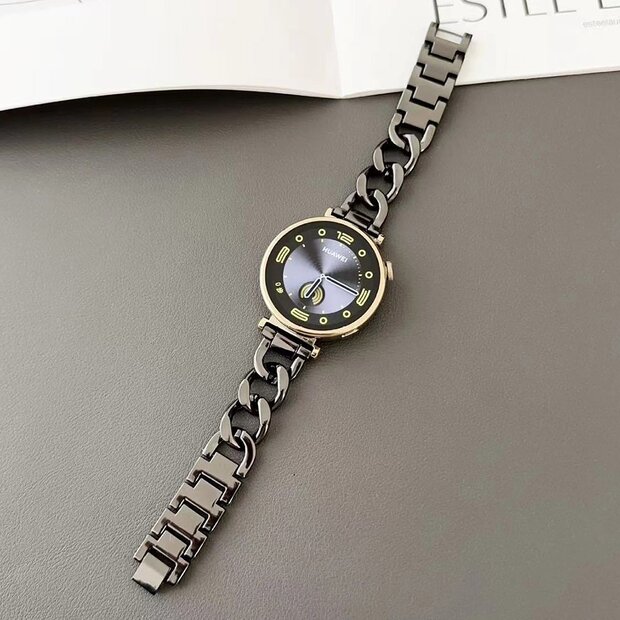 Garmin Venu 3s / Vivoactive 4s / Venu 2s / Vivomove 3s / Forerunner 255s - Metalen ketting band - Zwart