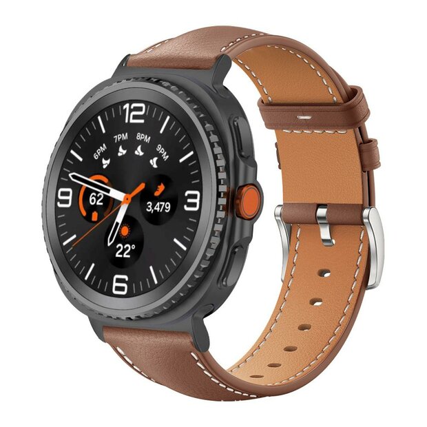 Leren bandje met zwarte connector - Bruin - Samsung Galaxy Watch 8 - 40mm / 44mm