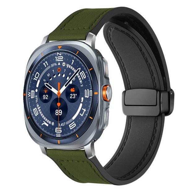 Leer + siliconen bandje - Groen - Samsung Galaxy Watch Ultra - 47mm