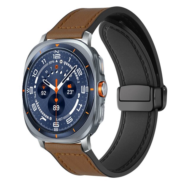 Leer + siliconen bandje - Donkerbruin - Samsung Galaxy Watch Ultra - 47mm