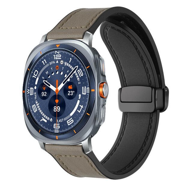 Leer + siliconen bandje - Grijs - Samsung Galaxy Watch Ultra - 47mm