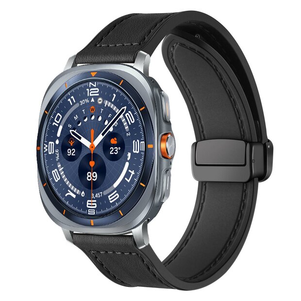 Leer + siliconen bandje - Zwart - Samsung Galaxy Watch Ultra - 47mm