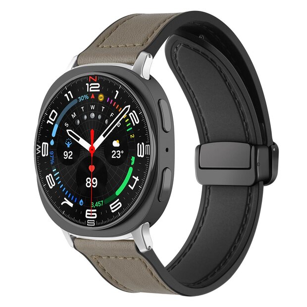 Leer + siliconen bandje - Grijs - Samsung Galaxy Watch 8 Classic - 46mm