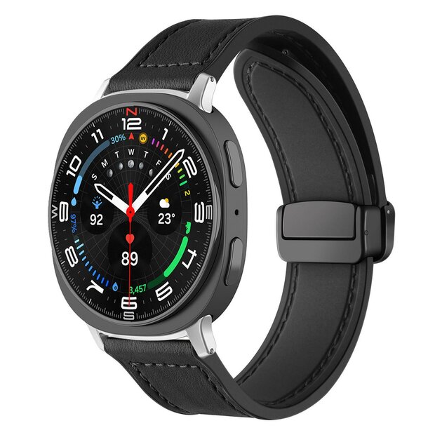 Leer + siliconen bandje - Zwart - Samsung Galaxy Watch 8 Classic - 46mm