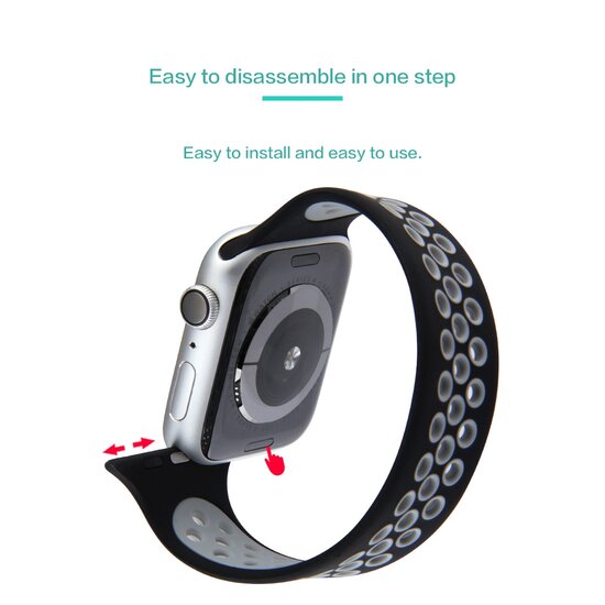 Solo Loop Sportbandje - Maat: S - Zwart + Grijs - Geschikt voor Apple Watch 38mm / 40mm / 41mm