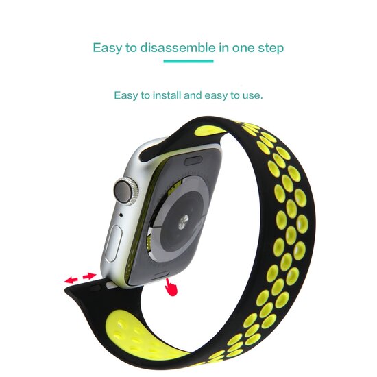 Solo Loop Sportbandje - Maat: S - Zwart + Geel - Geschikt voor Apple Watch 38mm / 40mm / 41mm