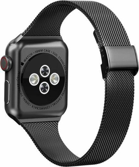 Milanese slim fit bandje - Zwart - Geschikt voor Apple Watch 42mm / 44mm / 45mm