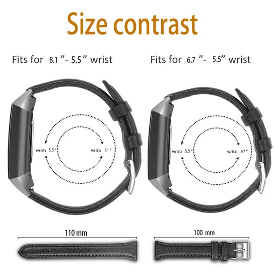 Fitbit Charge 3 & 4 Slim Fit Leather bandje - Zwart
