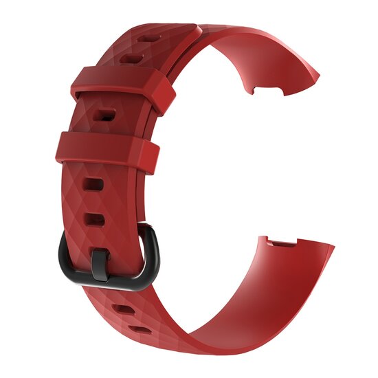 Fitbit Charge 3 & 4 siliconen diamant pattern bandje - Maat: Small - Rood
