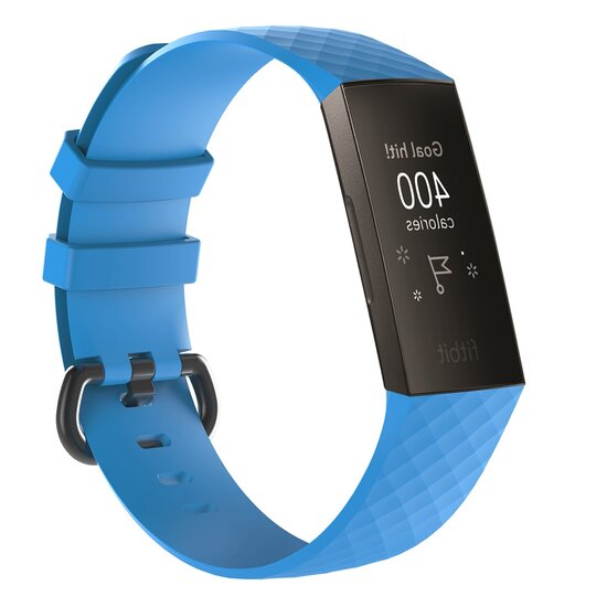 Fitbit Charge 3 & 4 siliconen diamant pattern bandje - Maat: Small - licht blauw