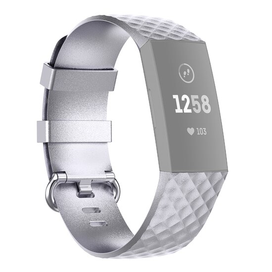 Fitbit Charge 3 & 4 siliconen diamant pattern bandje - Maat: Small - Zilver