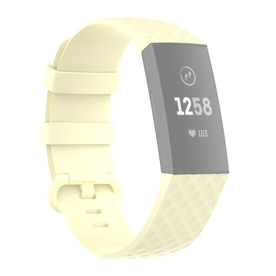 Fitbit Charge 3 & 4 siliconen diamant pattern bandje - Maat: Large - Lichtgeel