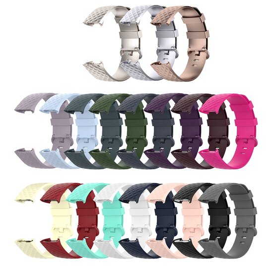 Fitbit Charge 3 & 4 siliconen diamant pattern bandje - Maat: Large - Lichtblauw