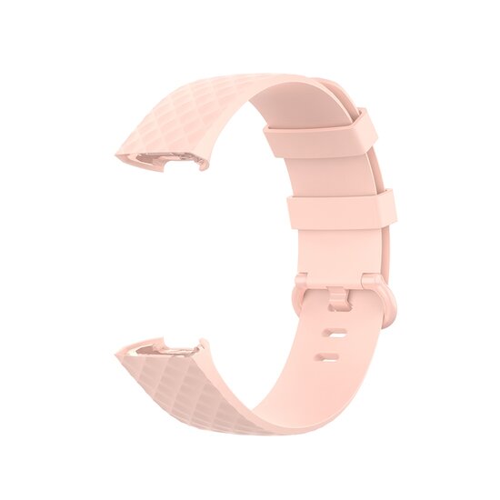 Fitbit Charge 3 & 4 siliconen diamant pattern bandje - Maat: Large - licht roze