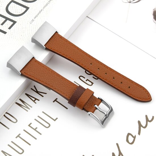 Fitbit Charge 3 & 4 Luxe Lederen bandje - Maat: Small - Bruin