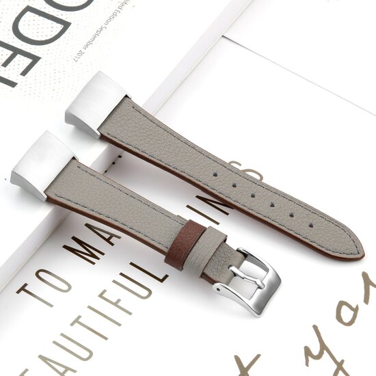 Fitbit Charge 3 & 4 Luxe Lederen bandje - Maat: Small - Grijs