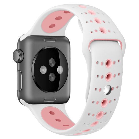 Sportbandje combi-kleuren - Wit + Roze - Geschikt voor Apple Watch 38mm / 40mm / 41mm