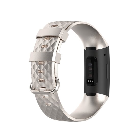 Fitbit Charge 3 & 4 siliconen diamant pattern bandje - Maat: Small - Champagne goud