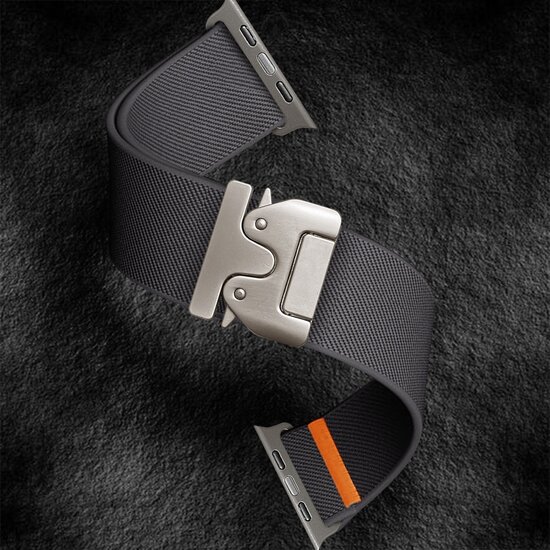 Nylon bandje met Parachute sluiting - Donkergrijs - Geschikt voor Apple Watch 44mm / 45mm / 46mm / 49mm
