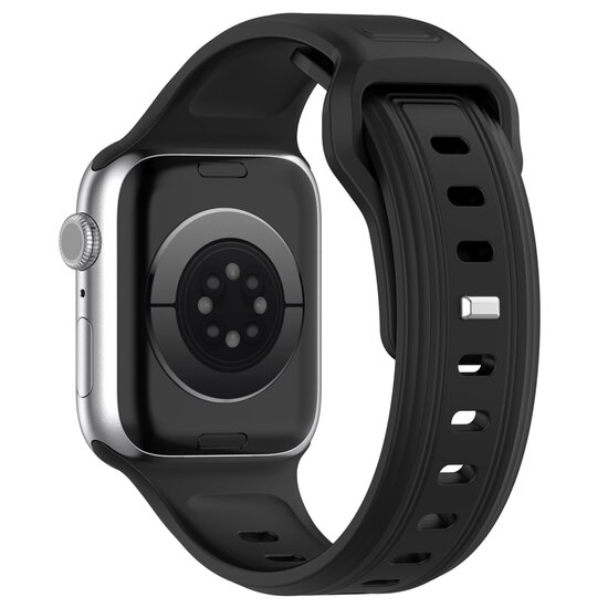Square siliconen band - Zwart - Geschikt voor Apple Watch 44mm / 45mm / 46mm / 49mm
