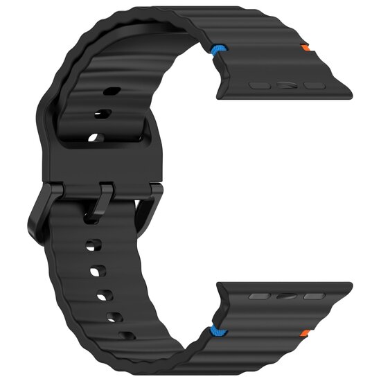 Wave sportband - Zwart - Geschikt voor Apple Watch 44mm / 45mm / 46mm / 49mm