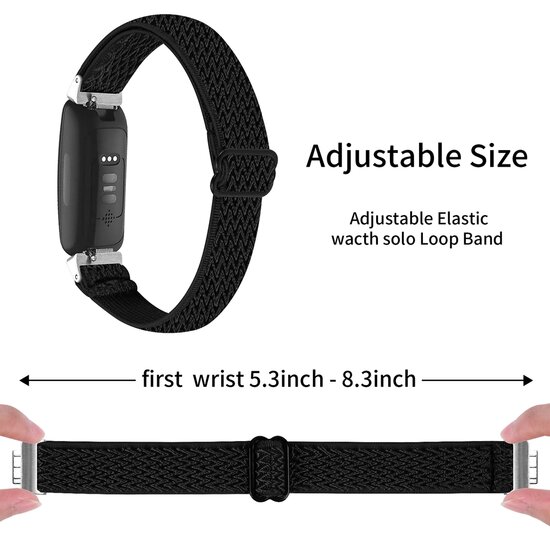 Fitbit Inspire 3 - Elastische solo loop nylon bandje - Zwart
