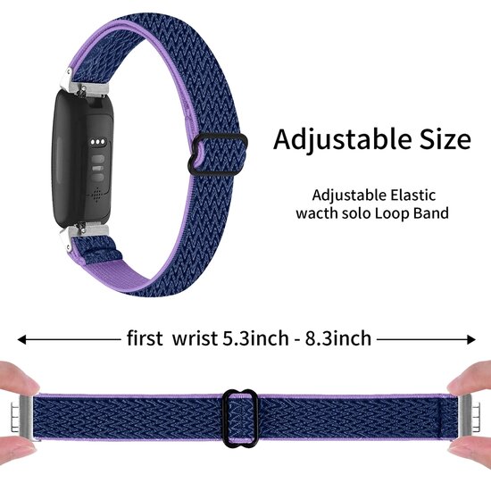 Fitbit Inspire 3 - Elastische solo loop nylon bandje - Blauw / paars