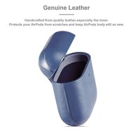 AirPods 1/2 hoesje Genuine Leather Series - hard case - blauw