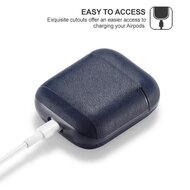 AirPods 1/2 hoesje Genuine Leather Series - hard case - donker blauw