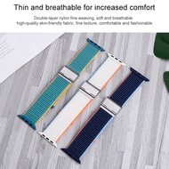 Nylon bandje met klemsluiting - Donkerblauw met groen - Geschikt voor Apple Watch 38mm / 40mm / 41mm / 42mm