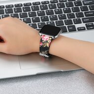 Fitbit Versa 1 / 2 &amp; Lite leren bandje - Bloemenprint roze