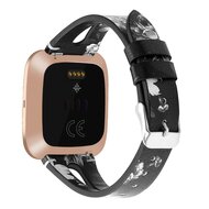 Fitbit Versa 1 / 2 &amp; Lite bandje TPU leer - Bloemenprint zwart