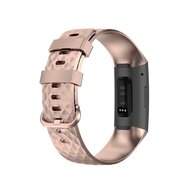 Fitbit Charge 3 &amp; 4 siliconen diamant pattern bandje - Maat: Large - Ros&eacute; goud