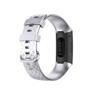 Fitbit Charge 3 &amp; 4 siliconen diamant pattern bandje - Maat: Large - Zilver