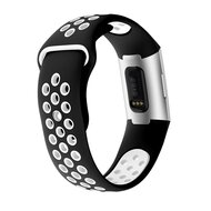 Fitbit Charge 3 &amp; 4 siliconen DOT bandje - Wit / Zwart - Maat: Large
